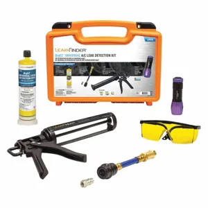 LEAKFINDER LF016 Universal A/C Leak Detection Kit, With 8 oz. Dye Cartridge, House Coupler, UV Lamp, Case | CE9CMQ 55NP11