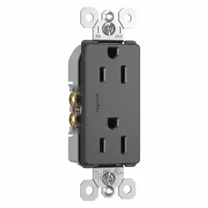 LEGRAND 885TRBK Receptacle, Duplex, 5-15R, 15 A, 125V AC, Black, 2 Poles, Push Inch Size, Tamper Resistant | CR8PVR 56FN01