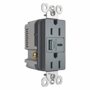 LEGRAND R26USBACG USB Charger Receptacle, Duplex, 5-15R, 15 A, 125VAC, 2 USB Ports, A/C USB Connection Type | CR8PWC 56FM96