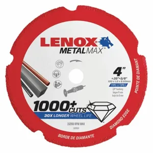 LENOX TOOLS 1972919 Abrasive Cut-Off Wheel, 4 Inch Blade Dia, 3/8 Inch Arbor Size | CR9FUM 48RW96