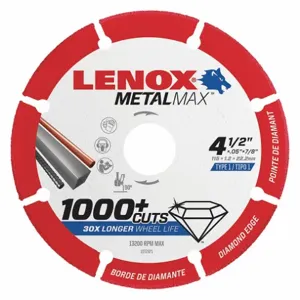 LENOX TOOLS 1972921 Abrasive Cut-Off Wheel, 4-1/2 Inch Dia., 7/8 Inch Arbor, 13, 200 Max. RPM | CD3QUX 48RW98