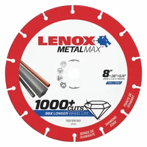 LENOX TOOLS 1972925 Abrasive Cut-Off Wheel, 8 Inch Blade Dia, 5/8 Inch Arbor Size | CR9FUR 48RX03