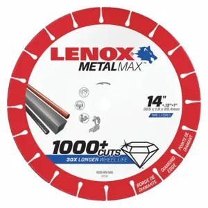 LENOX TOOLS 1972929 Abrasive Cut-Off Wheel, 14 Inch Blade Dia, 1 Inch Arbor Size, 4, 300 RPM | CR9FUK 48RX06