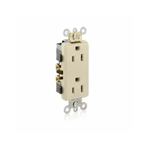 LEVITON 16252-I Receptacle, Decorator Duplex, 5-15R, 125V AC, 15 A, 2 Poles, Ivory, Screw Terminals | CR9HQB 792T03