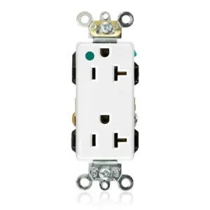 LEVITON 16362-HGW Receptacle, Decorator Duplex, 5-20R, 20 A, 125V AC, White, 2 Poles, Screw Terminals | CR9HTD 792T20