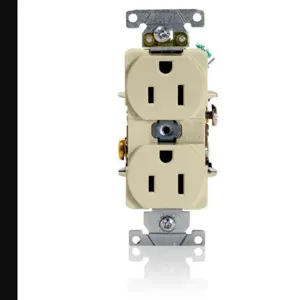 LEVITON 5252-I Receptacle, Duplex, 5-15R, 15 A, 125V AC, Ivory, 2 Poles, Screw Terminals, Std Resist | CR9HUH 792TK2