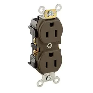 LEVITON 5252 Receptacle, Duplex, 5-15R, 15 A, 125V AC, Brown, 2 Poles, Screw Terminals, Std Resist | CR9JBU 792TK1