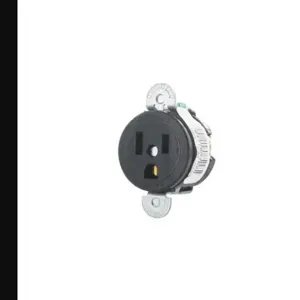 LEVITON 5258-SS Receptacle, Single, 5-15R, 15 A, 125V AC, Black, 2 Poles, Screw Terminals, Std Resist | CR9HYY 792TK4