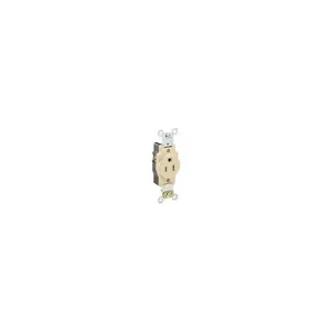 LEVITON 5261-I Receptacle, Single, 5-15R, 15 A, 125V AC, Ivory, 2 Poles, Screw Terminals, Std Resist | CR9HZB 792TK7