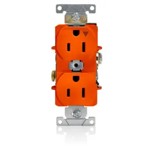 LEVITON 5262-IG Receptacle, Duplex, 5-15R, 125V AC, 15 A, 2 Poles, Orange, Screw Terminals | CR9HTN 792TL4