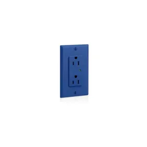 LEVITON 5280-B Receptacle, Decorator Duplex, 5-15R, 125V AC, 15 A, 2 Poles, Blue, Screw Terminals | CR9HPW 792TN0