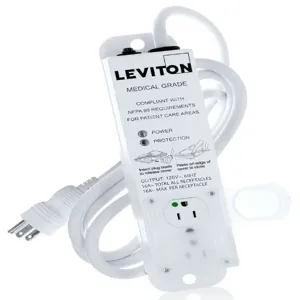 LEVITON 5302M-1S7 Surge Protected Outlet Strip, 2 Outlets, Hospital Grade, NEMA 5-15P, 7 ft Cord Length | CR9HGZ 791EF0