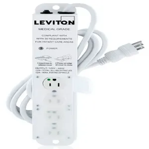 LEVITON 5304M-1N7 Outlet Strip, 4 Outlets, 7 ft Cord Length, 15 A Max. Amps, NEMA 5-15P, Power Indicator | CR9HGN 791EE4