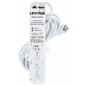 LEVITON 5304M-1S5 Surge Protected Outlet Strip, 4 Outlets, Hospital Grade, NEMA 5-15P, 15 ft Cord Length | CR9HHC 791EE9