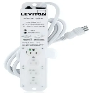 LEVITON 5304M-1S7 Surge Protected Outlet Strip, 4 Outlets, Hospital Grade, NEMA 5-15P, 7 ft Cord Length | CR9HHF 791EE2