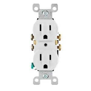 LEVITON 5320-WCP Receptacle, Duplex, 5-15R, 15 A, 125V AC, White, 2 Poles, Screw Terminals, Std Resist | CR9HUV 792TN7