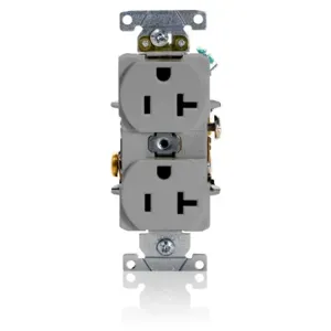 LEVITON 5352-GY Receptacle, Duplex, 5-20R, 125V AC, 20 A, 2 Poles, Gray, Screw Terminals, Std Protection | CR9HVD 792TP6