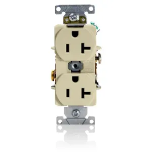 LEVITON 5352-I Receptacle, Duplex, 5-20R, 125V AC, 20 A, 2 Poles, Ivory, Screw Terminals, Std Protection | CR9JAT 792TP7