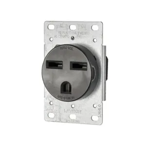 LEVITON 5372-S00 Receptacle, Single, 6-30R, 30 A, 250V AC, Black, 2 Poles, Screw Terminals, Std Resist | CR9JAD 792TU2