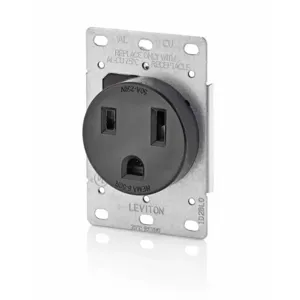 LEVITON 5374-S00 Receptacle, Single, 6-50R, 50 A, 250V AC, Black, 2 Poles, Screw Terminals, Std Resist | CR9JAE 792TU4