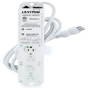 LEVITON 53C4M-1N7 Outlet Strip, 4 Outlets, 7 ft Cord Length, 15 A Max. Amps, Hospital Grade NEMA 5-15P | CR9HGM 791ED2