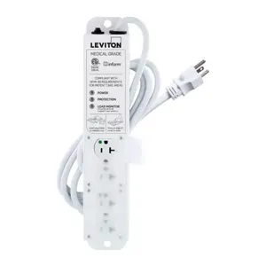 LEVITON 53C4M-2S7 Surge Protected Outlet Strip, 4 Outlets, Hospital Grade, NEMA 5-20P, 7 ft Cord Length | CR9HHK 791EA9