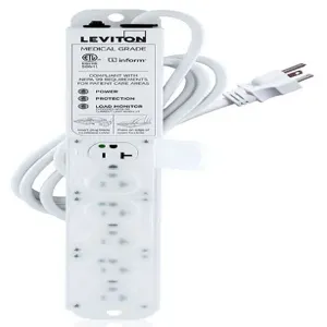 LEVITON 53C6M-2S7 Surge Protected Outlet Strip, 6 Outlets, Hospital Grade, NEMA 5-20P, 7 ft Cord Length | CR9HHU 791ED1