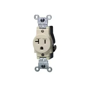 LEVITON 5801-I Receptacle, Single, 5-20R, 20 A, 125V AC, Ivory, 2 Poles, Screw Terminals, Std Resist | CR9JCG 792TW0