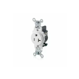 LEVITON 5801-W Receptacle, Single, 5-20R, 20 A, 125V AC, White, 2 Poles, Screw Terminals, Std Resist | CR9JCQ 792TW2