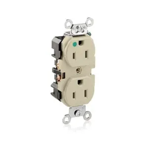 LEVITON 8200-I Receptacle, Duplex, 5-15R, 15 A, 125V AC, Ivory, 2 Poles, Screw Terminals | CR9HUD 792TZ3