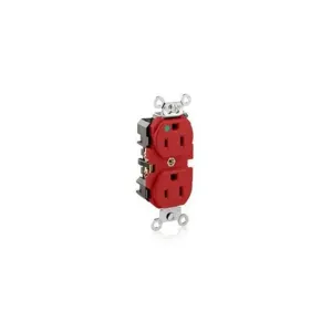 LEVITON 8200-R Receptacle, Duplex, 5-15R, 15 A, 125V AC, Red, 2 Poles, Screw Terminals | CR9HUM 792U01