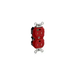 LEVITON 8200-SGR Receptacle, Duplex, 5-15R, 15 A, 125V AC, Red, 2 Poles, Screw Terminals | CR9JBY 792U05