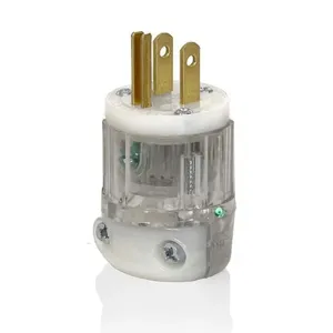 LEVITON 8215-PLC Straight Blade Plug, 5-15P, 15 A, 125VAC, Clear, 2 Poles Terminals, Hospital Grade | CR9HJR 792U11