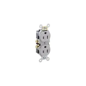 LEVITON CR15-GY Receptacle, Duplex, 5-15R, 15 A, 125V AC, Gray, 2 Poles, Screw Terminals, Std Resist | CR9HUB 792U90