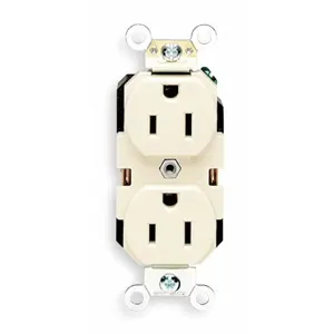 LEVITON CR15-I Receptacle, Duplex, 5-15R, 125V AC, 15 A, 2 Poles, Ivory, Screw Terminals, Std Protection | CR9HTM 792U91