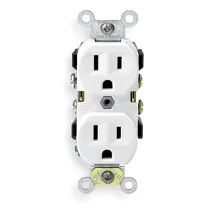 LEVITON CR15-W Receptacle, Duplex, 5-15R, 15 A, 125V AC, White, 2 Poles, Screw Terminals, Std Resist | CR9HUW 792U93