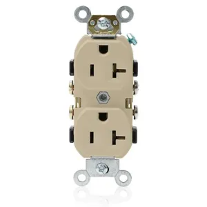 LEVITON CR20-I Receptacle, Duplex, 5-20R, 20 A, 125V AC, Ivory, 2 Poles, Screw Terminals, Std Resist | CR9HWV 792U97