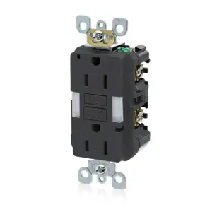 LEVITON GFNL1-E GFI Receptacle, Decorator Duplex, 5-15R, 15 A, 125 VAC, Black, 2 Poles, Screw Terminals | CR9HLP 792UA8