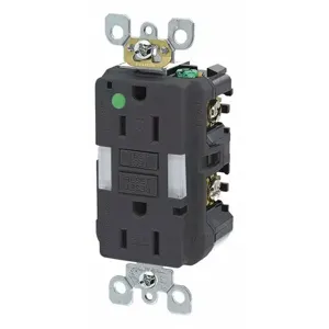 LEVITON GFNL1-HGE GFI Receptacle, Decorator Duplex, 5-15R, 15 A, 125 VAC, Black, 2 Poles, Screw Terminals | CR9HLT 792UC0