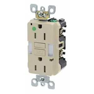 LEVITON GFNL1-HGI GFI Receptacle, Decorator Duplex, 5-15R, 15 A, 125 VAC, Ivory, 2 Poles, Screw Terminals | CR9JCB 792UC2