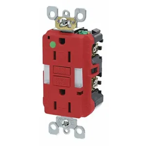 LEVITON GFNL1-HGR GFI Receptacle, Decorator Duplex, 5-15R, 15 A, 125 VAC, Red, 2 Poles, Screw Terminals | CR9HMN 792UC3