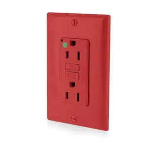 LEVITON GFNT1-HGR GFI Receptacle, Decorator Duplex, 5-15R, 15 A, 125 VAC, Red, 2 Poles, Screw Terminals | CR9HMM 792UE4