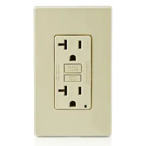 LEVITON GFNT2-I GFI Receptacle, Decorator Duplex, 5-20R, 20 A, 125 VAC, Ivory, 2 Poles, Screw Terminals | CR9HNT 792UG0