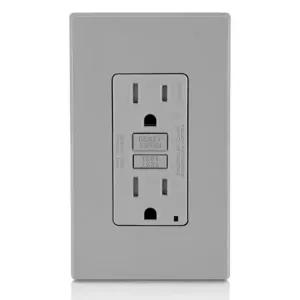 LEVITON GFTR1-GY GFI Receptacle, Decorator Duplex, 5-15R, 15 A, 125 VAC, Gray, 2 Poles, Screw Terminals | CR9HMD 792UG9