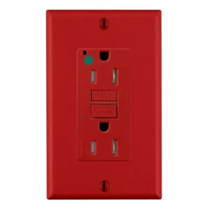 LEVITON GFTR1-HGR GFI Receptacle, Decorator Duplex, 5-15R, 15 A, 125 VAC, Red, 2 Poles, Screw Terminals | CR9HMP 792UH3