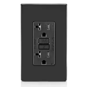 LEVITON GFTR2-E GFI Receptacle, Decorator Duplex, 5-20R, 20 A, 125 VAC, Black, 2 Poles, Screw Terminals | CR9JCF 792UH9