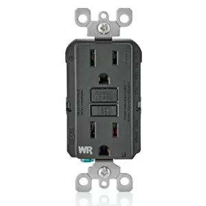 LEVITON GFWR1-E GFI Receptacle, Decorator Duplex, 5-15R, 15 A, 125 VAC, Black, 2 Poles, Screw Terminals | CR9HLM 792UK1