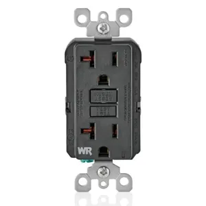 LEVITON GFWR2-E GFI Receptacle, Decorator Duplex, 5-20R, 20 A, 125 VAC, Black, 2 Poles, Screw Terminals | CR9HND 792UK3