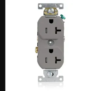 LEVITON TBR20-GY Receptacle, Duplex, 5-20R, 20 A, 125V AC, Gray, 2 Poles, Screw Terminals, Tamper Resistant | CR9HWH 792UT7