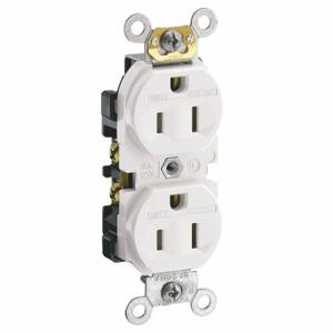 LEVITON TCR15-W Receptacle, Duplex, 5-15R, 15 A, 125V AC, White, 2 Poles, Screw Terminals | CR9HUP 792UU2